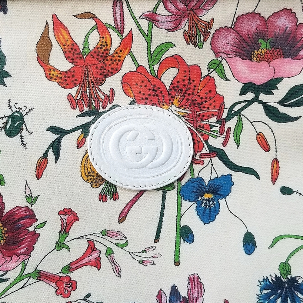 Fabulous  Rare Vintage Gucci  Flora Floral Tote Bag - White and Multicolor - Picture 7 of 16